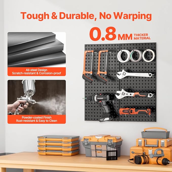 VEVOR Metal Pegboard Panels, 2 Panels, Heavy Duty Peg Board Wall Organizer - Image 3