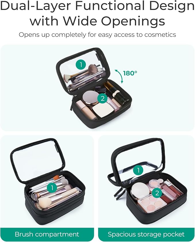 BAGSMART Double Layer Clear Makeup Bag, TSA-Approved Toiletry Bag, Large Opening - Image 3
