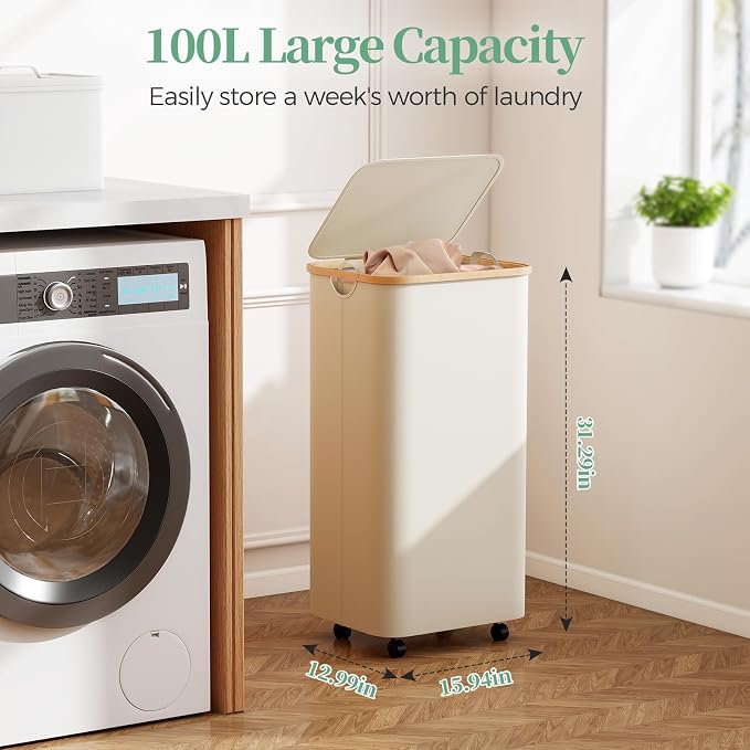 Yecaye 100L Large Capacity Laundry Hamper – Foldable Rolling Laundry Basket - Image 3