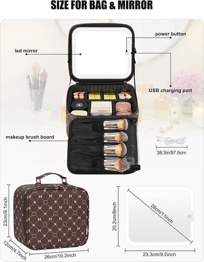 Relavel Travel Makeup Bag With LED Mirror, Small Train Case with Detachable - Image 4