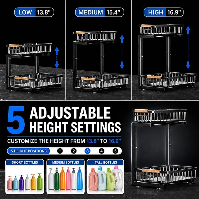 Under Sink Organizer, Pull Out Kitchen Storage Cabinet Organizer, Adjustable - Image 9