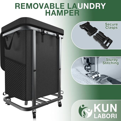 40 Gal Laundry Basket with Lid, Rolling Laundry Hamper with Wheels, Dirty - Image 5