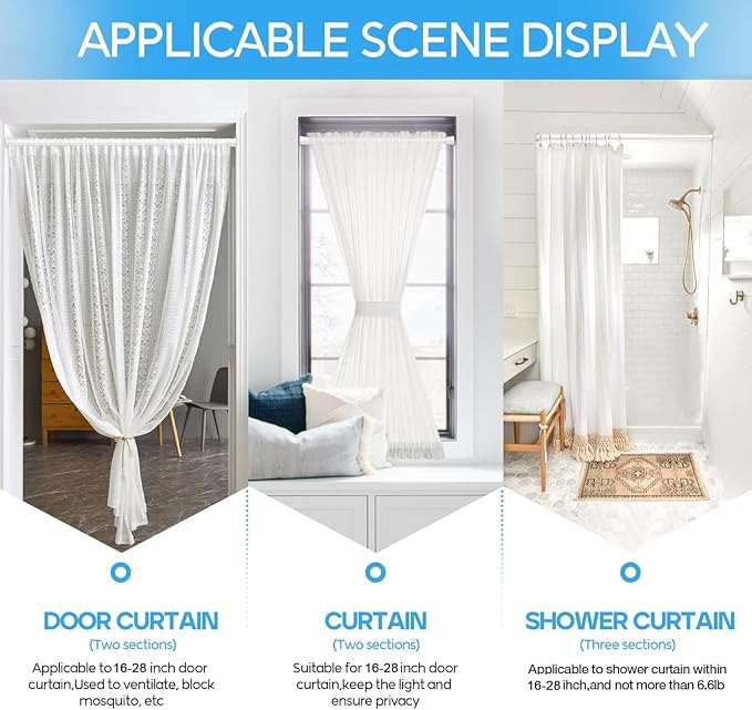Tension Curtain Rod 16-28'' 6 Pcs White Adjustable Spring Rods | 5/8 Inch - Image 5