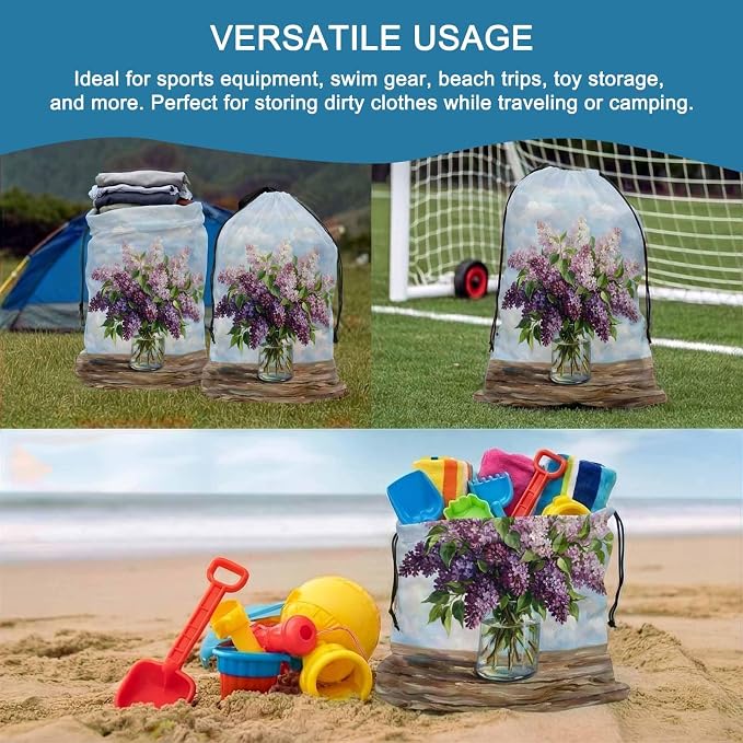 Floral XL Laundry Bag Lilacs Flower in Bottle Vintage Spring Machine Washable - Image 8