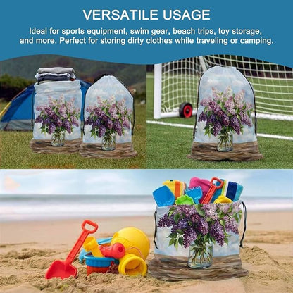 Floral XL Laundry Bag Lilacs Flower in Bottle Vintage Spring Machine Washable - Image 8