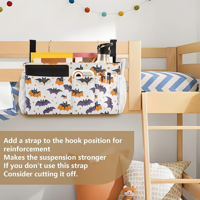 White Halloween Bats and Stars Bedside Caddy - Image 6
