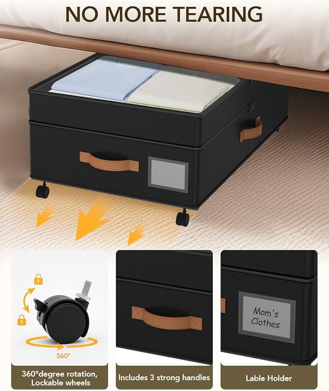 4 Pack Under Bed Storage with Wheels, Adjustable Height Storage Containers - Image 5