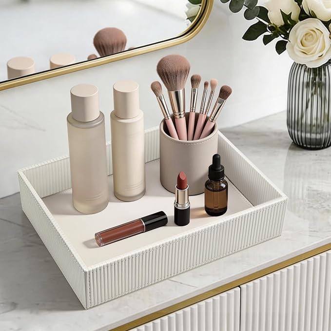 SITHON Valet Tray Desk Organizer, PU Leather Catchall Bedside Vanity Tray - Image 6