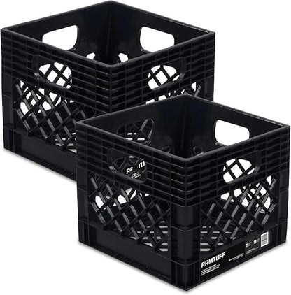 Ramtuff 2 Pack Storage Milk Crate, Durable Plastic Home Organizers, Stackable by Ramtuff
