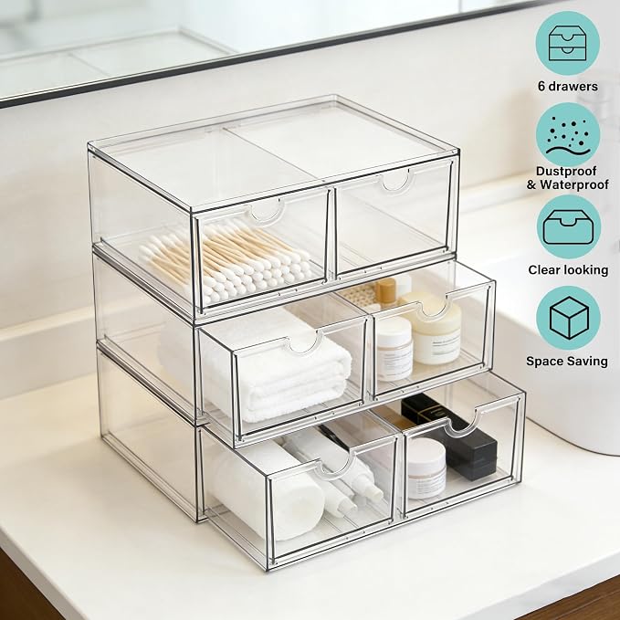 Prsildan 6 Small Drawers Stackable Storage Drawer Clear Acrylic Organizer | - Image 7