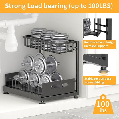 Under Sink Organizer Storage 2-Tier Premium Metal Pull-Out Racks, Height - Image 5