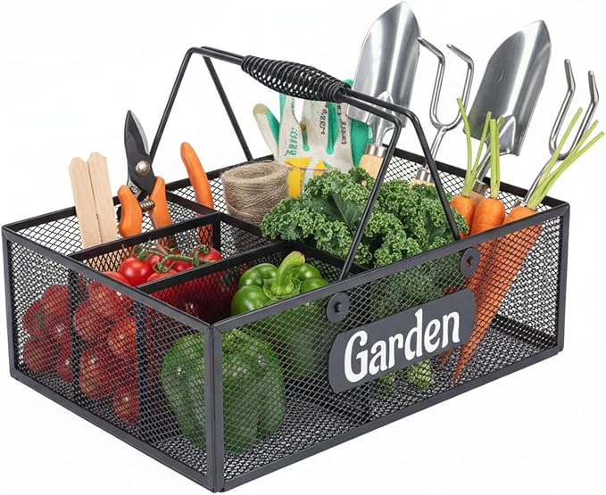 Garden Tool Storage, 4 Compartments Metal Mesh Garden Caddy, Portable Garden by Xbopetda