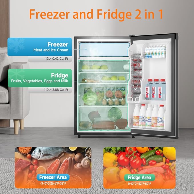 4.3 Cu.Ft Mini Fridge with Freezer, Single Door Refrigerator With 7 Settings - Image 4