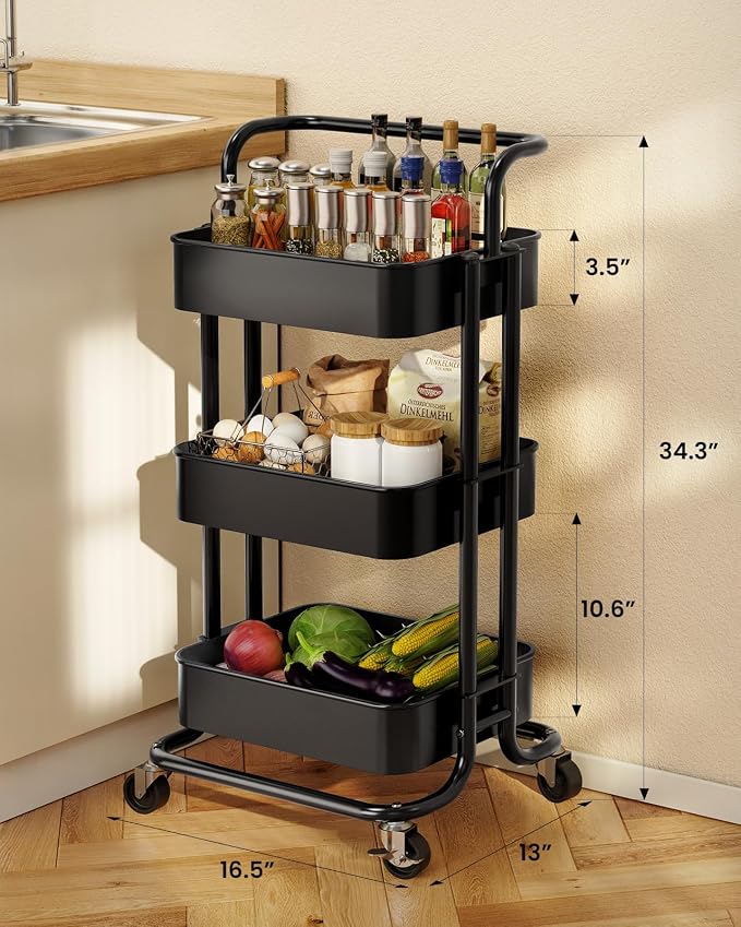 Pipishell 3 Tier Rolling Cart, Metal Utility Cart - Image 5
