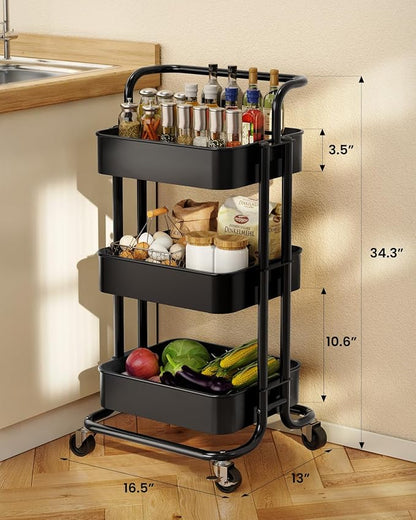 Pipishell 3 Tier Rolling Cart, Metal Utility Cart - Image 5