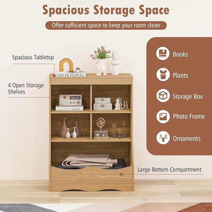 Storage Organizer, Small Bookcase w/ 4 Open Cubes & 1 Bottom Compartment - Image 5