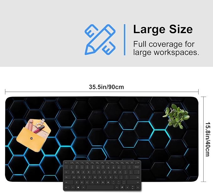 Gaming Mouse Pad – Large Extended Desk Mat35.43 x 15.75 in – Futuristic Black - Image 3