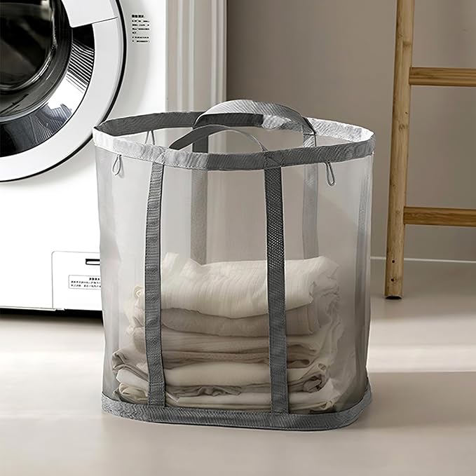 Mesh Bag with Handles, Collapsible Laundry Basket, Foldable Laundry Bag by HGZBS