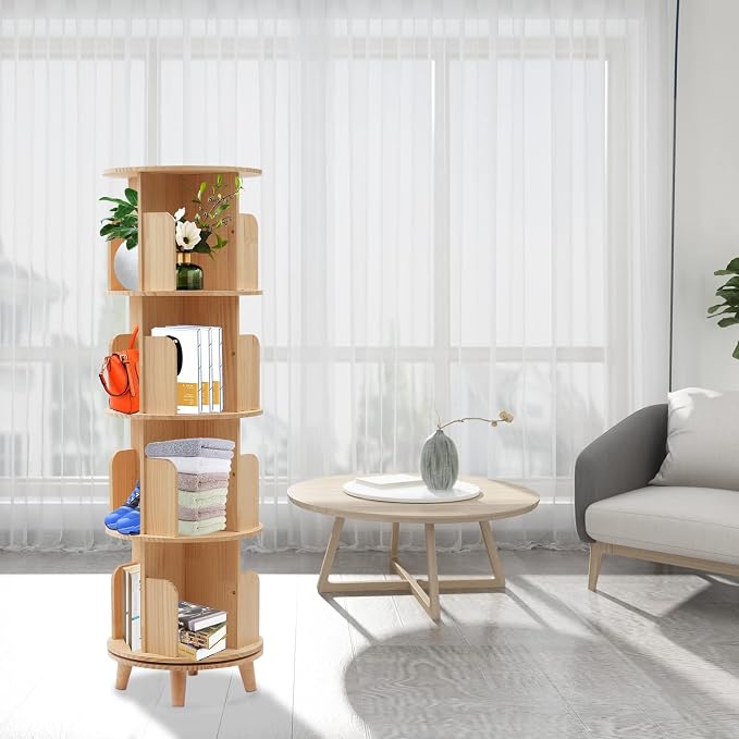 4 Tiers Rotating Bookshelf 360 Display Floor Standing Storage Rack - Image 5