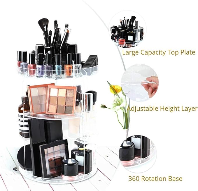 SUNFICON Rotating Makeup Organizer 360 Rotation Cosmetic Storage Holder Crystal - Image 8