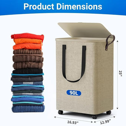 Laundry Basket with 5 Wheels, Tall Dirty Laundry Hamper, Rolling Laundry Basket - Image 4