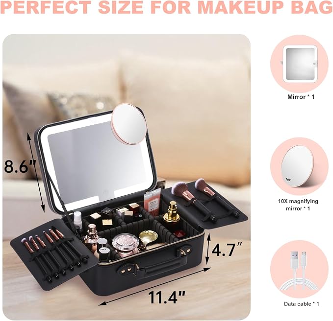 Mocado Travel Makeup Bag with LED Lighted Mirror, Makeup Case with 3 Color - Image 7