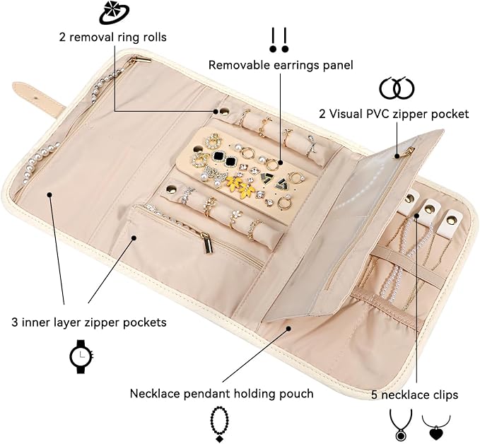 Voova Travel Jewelry Holder Organizer Case, Large Jewelry Storage Bag - Image 2