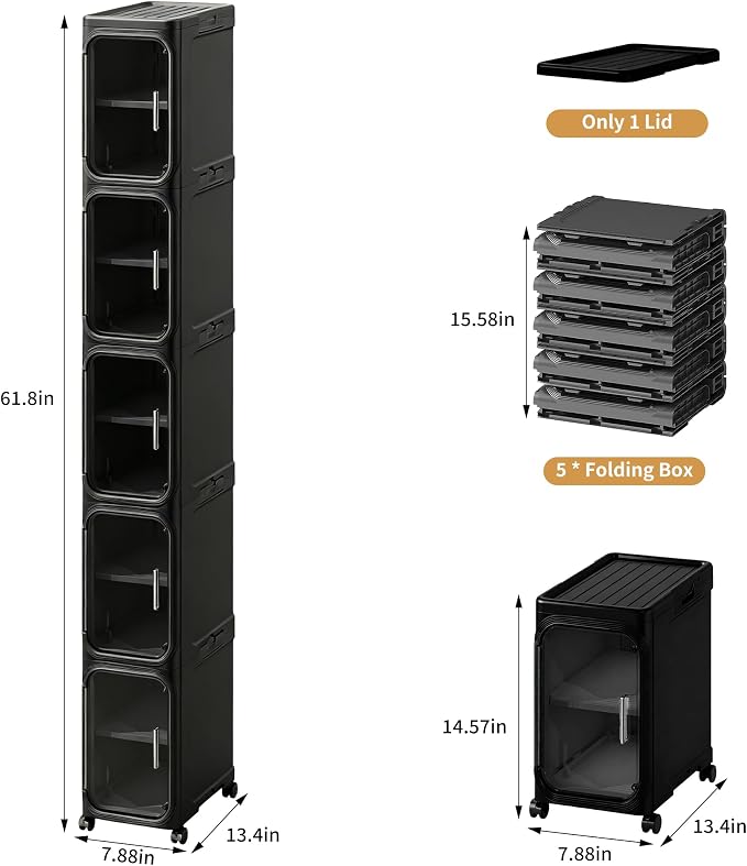 5-Tier Tall Narrow Slim Bathroom Storage Cabinet, Adjustable Shelves, Fits - Image 2