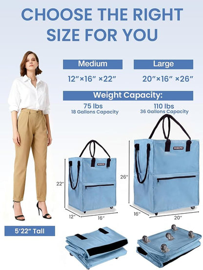 WORKPRO Large Rolling Grocery Bag, 36-Gallon Tote - Image 2