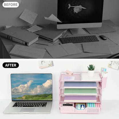 LEKETREE Desk Organizers and Accessories, 5-Tier Paper Letter Tray Organizer - Image 7