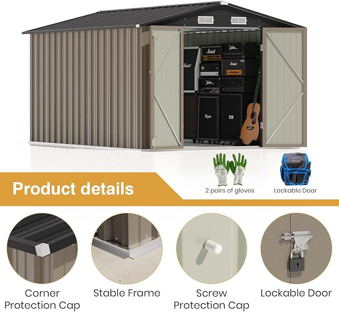 Patiowell 12 x 8 FT Outdoor Storage Shed, Steel Shed Storage House - Image 4