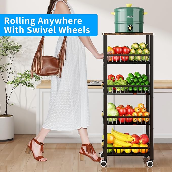 Fruit Vegetable Storage Basket for Kitchen, 5 Tier Large Pull-Out Metal Wire - Image 6