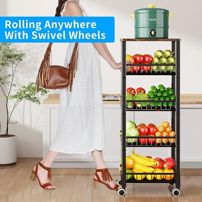Fruit Vegetable Storage Basket for Kitchen, 5 Tier Large Pull-Out Metal Wire - Image 6