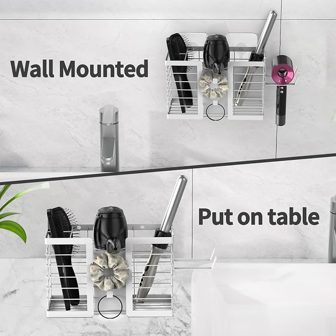 FUNKYLEE Hair Tool Organizer, 3 in 1 Metal Bathroom Blow Dryer Organizer Wall - Image 4