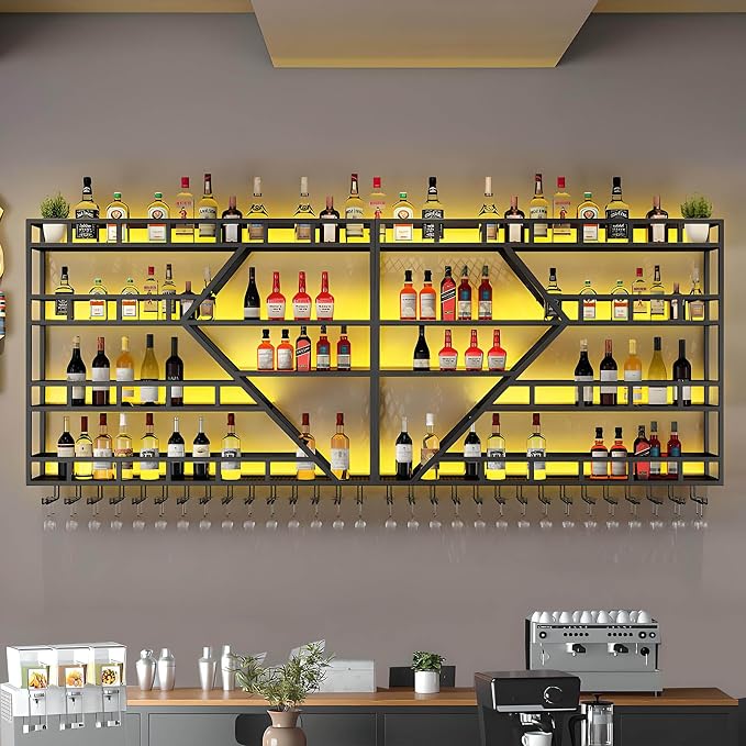 79in Large Wall Mounted Wine Rack 4 Tier Metal Wine Bottle Holder Modern by RAJYQODIS