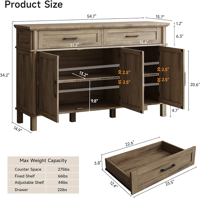 ONBRILL 55 Inch Buffet Cabinet - Image 2