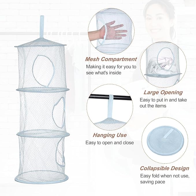 uxcell 2Pcs Mesh Hanging Storage Basket, Light Blue - Image 3