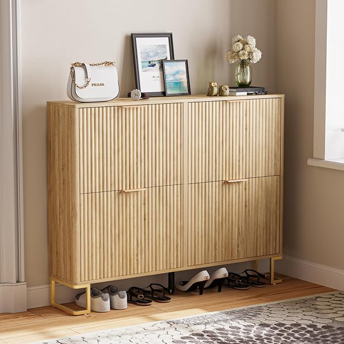 Fluted Shoe Cabinet Storage by DamcropFurniture