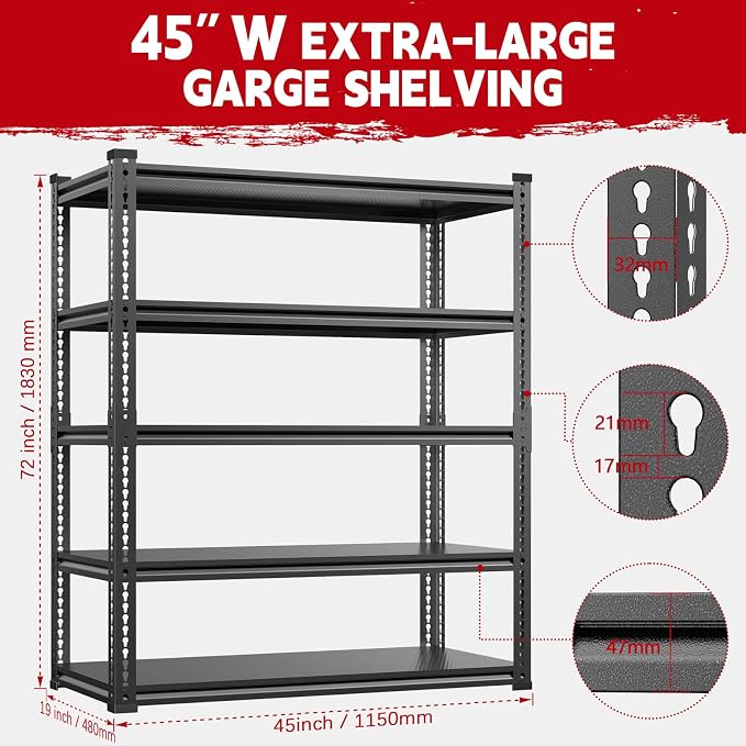 Heavy Duty Garage Shelving Unit 3000LBS, Adjustable 5-Tier Storage Rack - Image 3