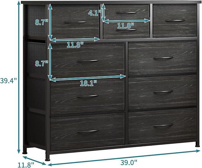 LUMTOK 10 Drawers Dresser with Fabric Bin - Image 3