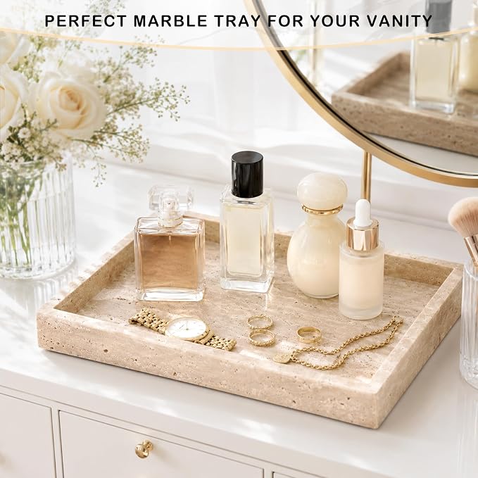 Marble Bathroom Tray for Countertop & Home Decor, Natural Decorative Marble - Image 6