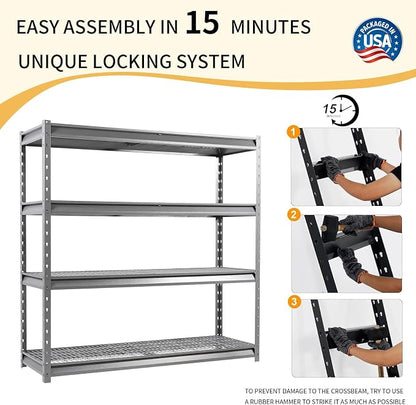 The Atlas 72" W Heavy Duty Garage Shelving Load 8000 Lbs, 4 Tier Metal Storage - Image 4