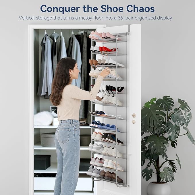 Whitmor 36 Pair Over The Door Shoe Organizer, 12 Tier Hanging Shoe Organizer - Image 3