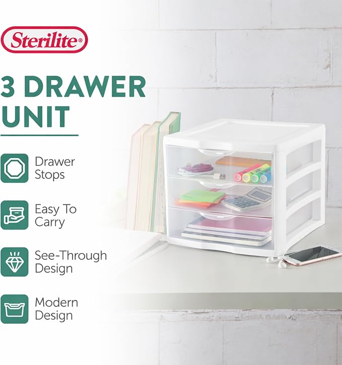Sterilite Clearview Plastic Multipurpose Small 3 Drawer Desktop Storage - Image 4