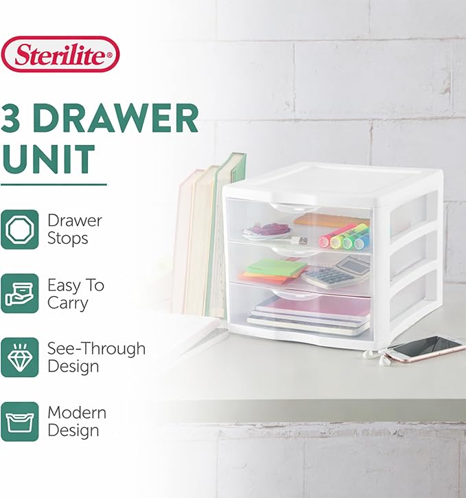 Sterilite Clearview 3-Drawer Cart Small Plastic Storage Organizer, Containers - Image 4