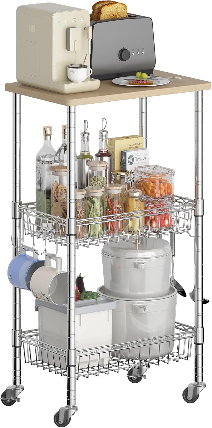 Homeiju Rolling Kitchen Storage Cart, 3-Tier Storage Rack on Caster Wheels - Image 9