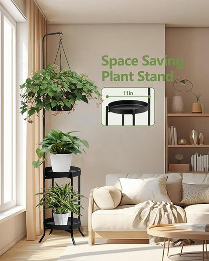 RINBOU 2Pcs Hanging Plant Stand Indoor Outdoor, Space-Saving Corner Metal Plant - Image 3
