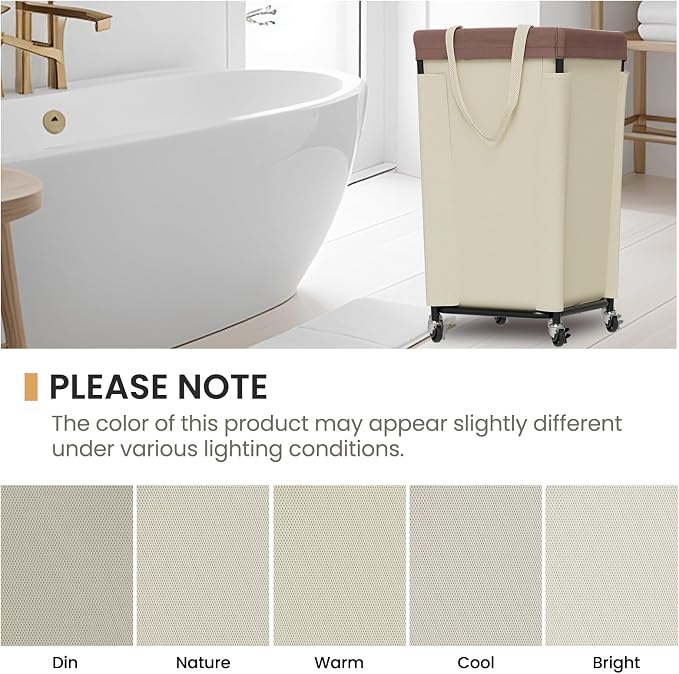 Laundry Basket with Wheels, Laundry Hamper with Removable Bag and Steel Frame - Image 8
