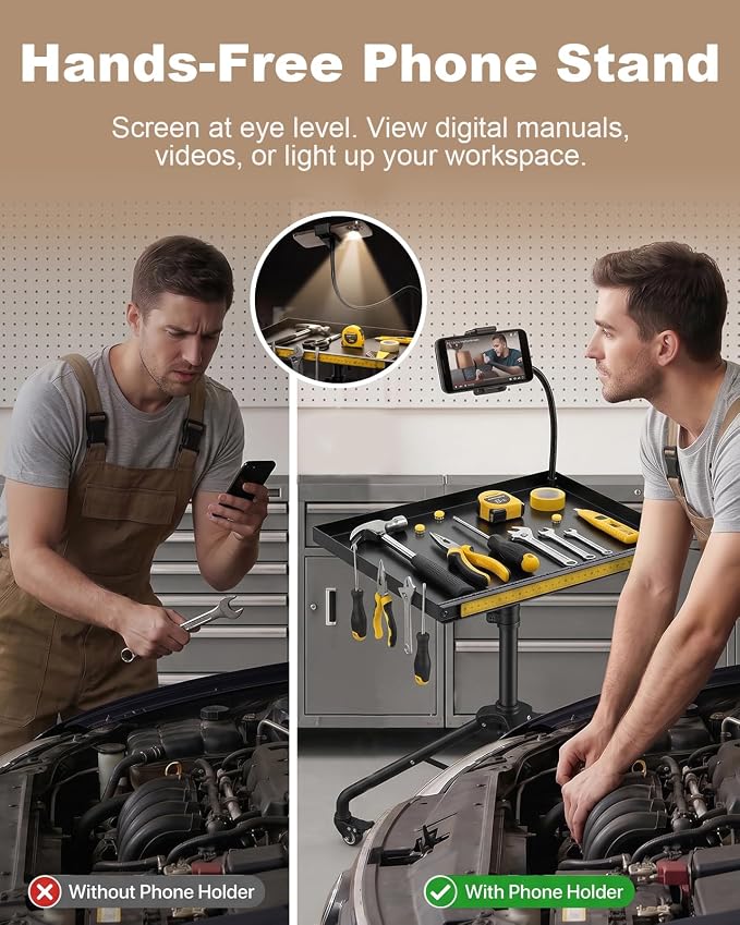 Rolling Tool Cart with Phone Stand, Portable Work Table Mobile Service Tray - Image 3