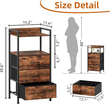 Somdot Nightstand with 3 Drawers, Fabric Dresser - Image 3